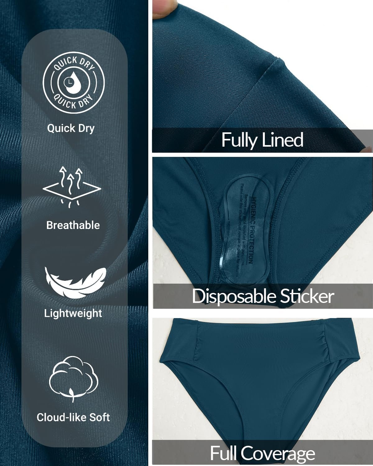 Talisea Women Full Coverage Bikini Bottoms – Mid Rise Bathing Suit Ruched Swim Bottom Swimsuit Swimwear(Teal)
