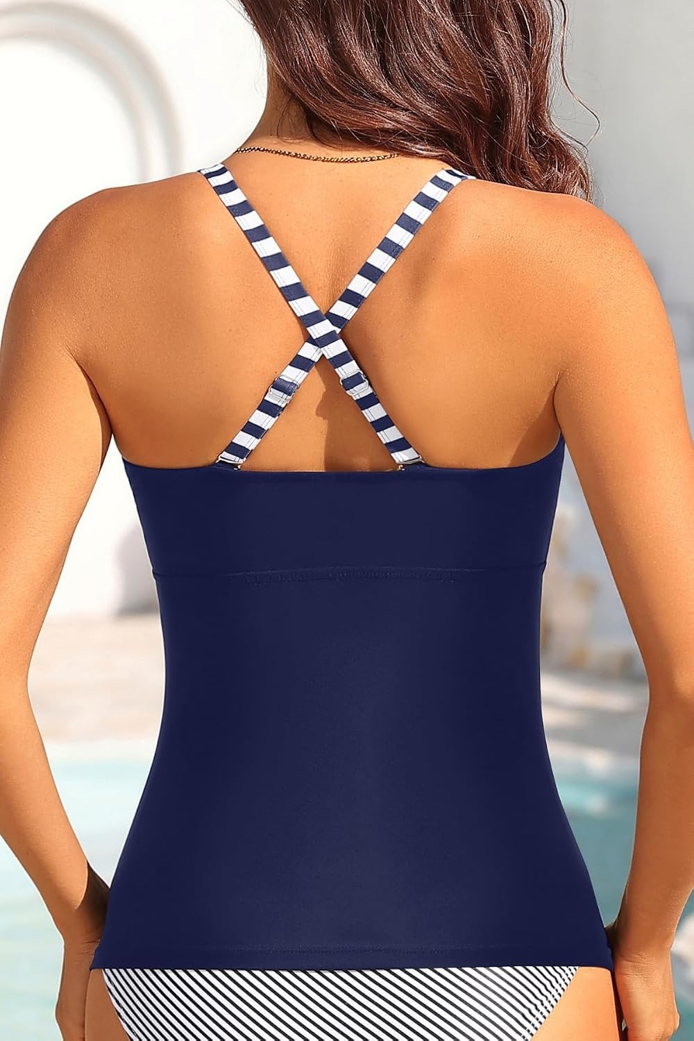 Talisea Women’s Underwire Tummy Control Swimsuit Top with Push Up – No Bottom Included(Navy Blue White Stripes)