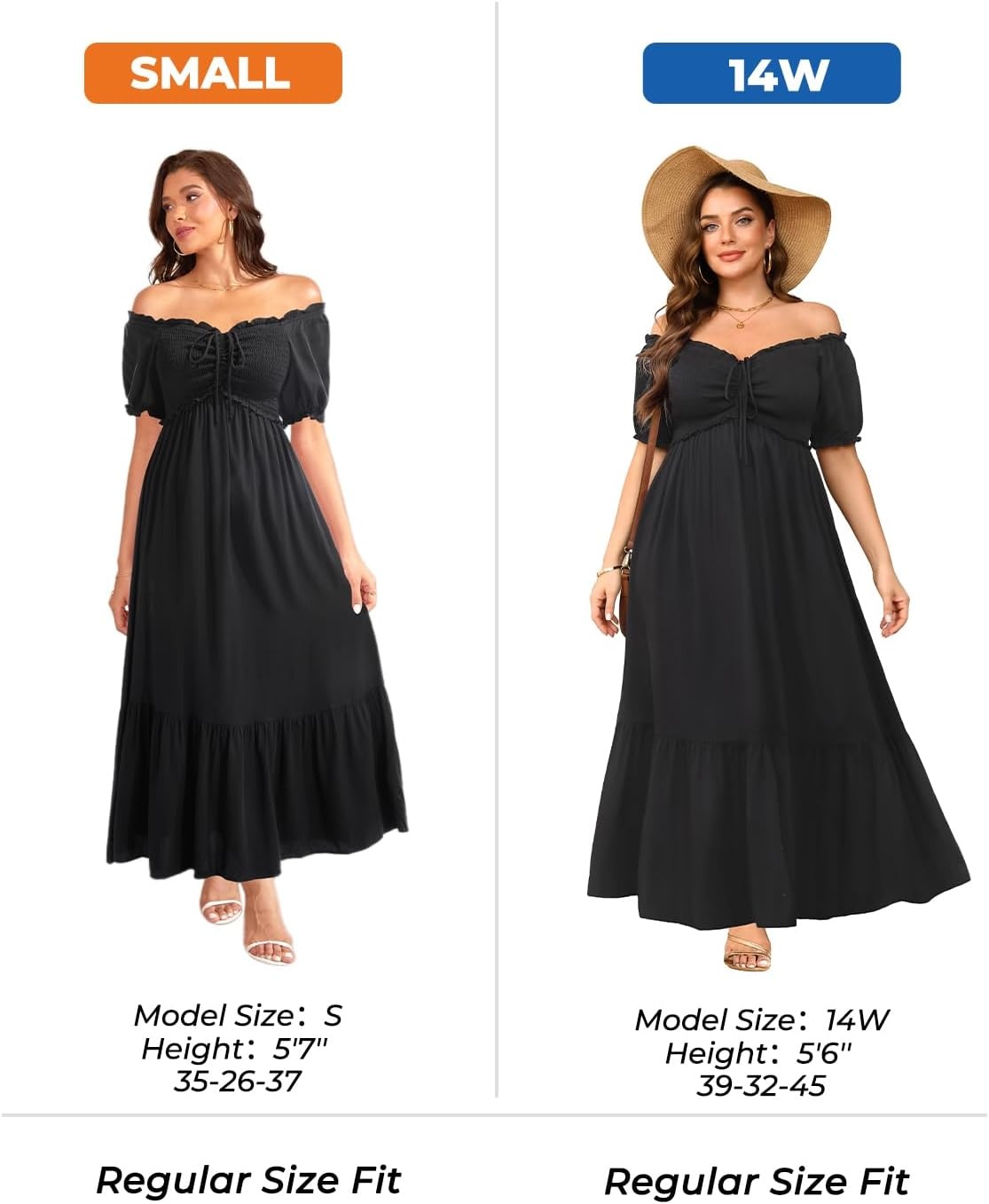 Plus Size Summer Dresses Off the Shoulder Boho Maxi A Line Long Dress Women(Black)