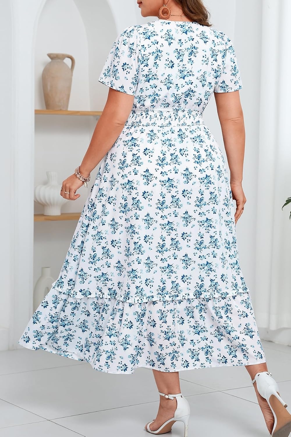 Talisea Plus Size Summer Dresses – Casual Boho Cotton Long Maxi Dress Women(Blue White Floral)