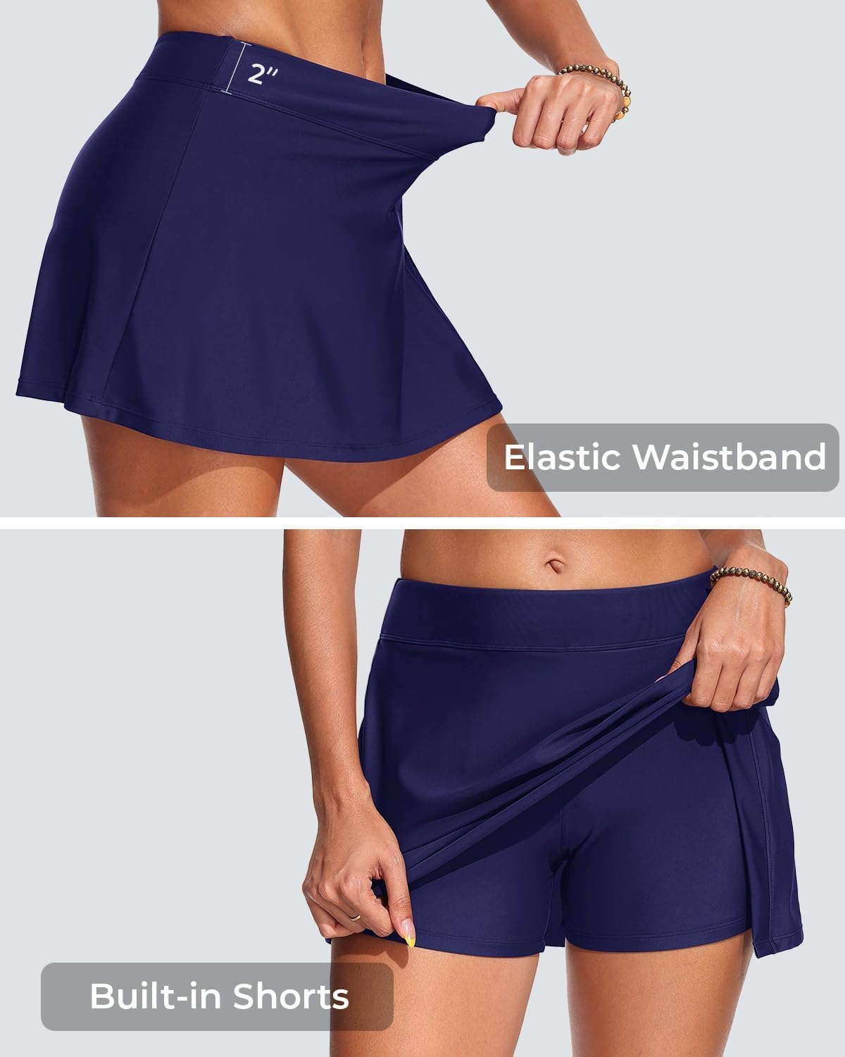 Womens Mid Rise Swim Skirt – Bathing Suit Skirt with Built-in Shorts Split Skort Swimsuit Bottoms Swimwear 2025(Navy Blue)