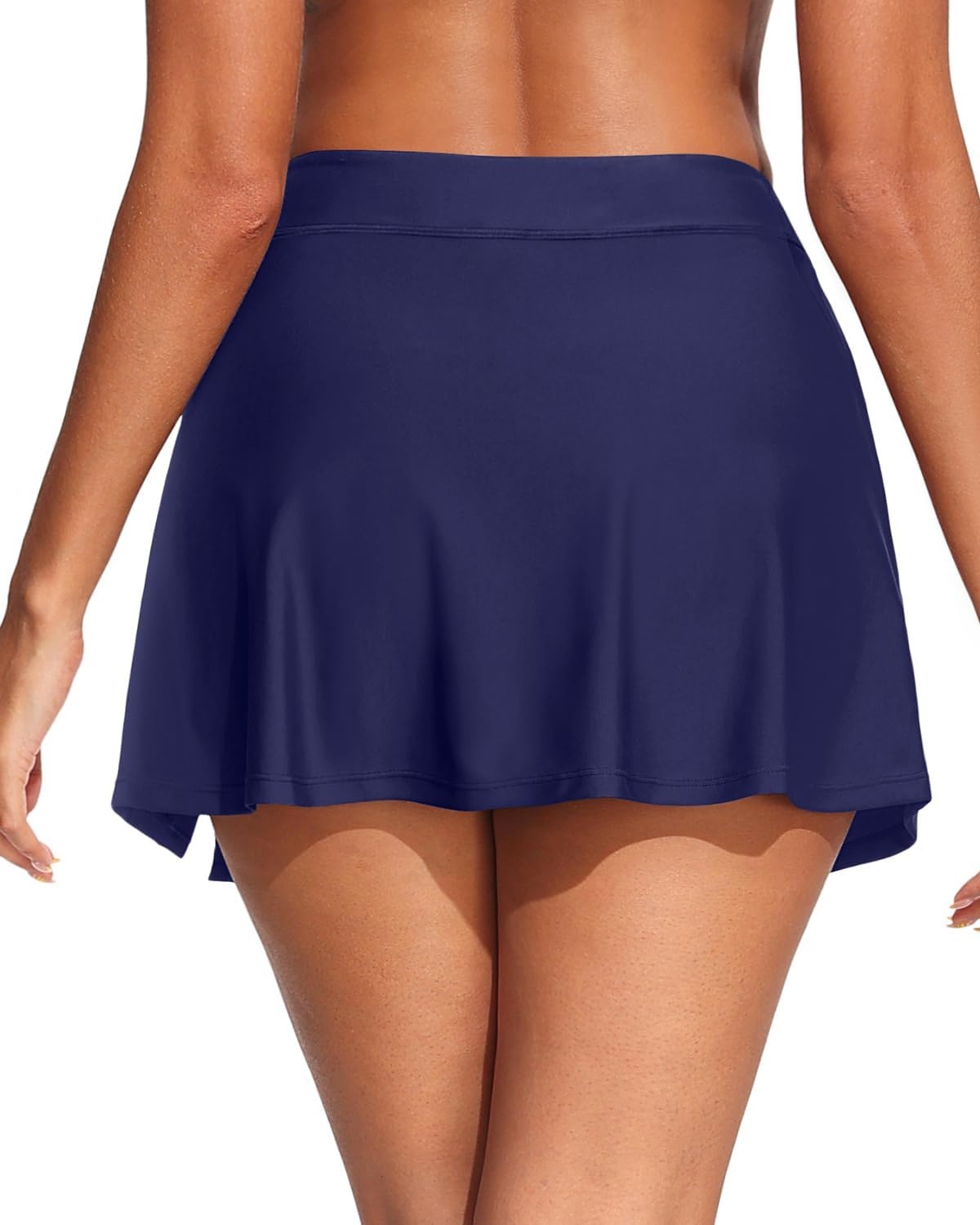 Womens Mid Rise Swim Skirt – Bathing Suit Skirt with Built-in Shorts Split Skort Swimsuit Bottoms Swimwear 2025(Navy Blue)