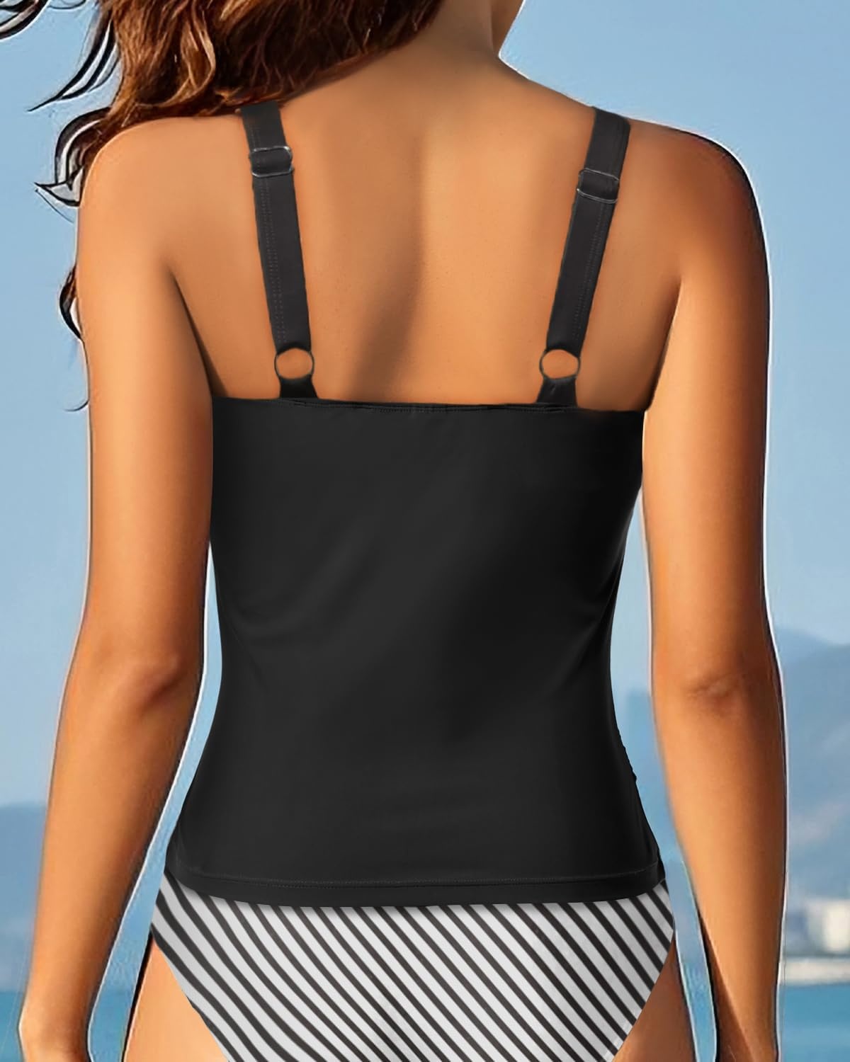 Women Tankini Top Only – Tummy Control Bathing Suit Top 2025 Modest Swim Tank Top Swimsuits No Bottom(Black)