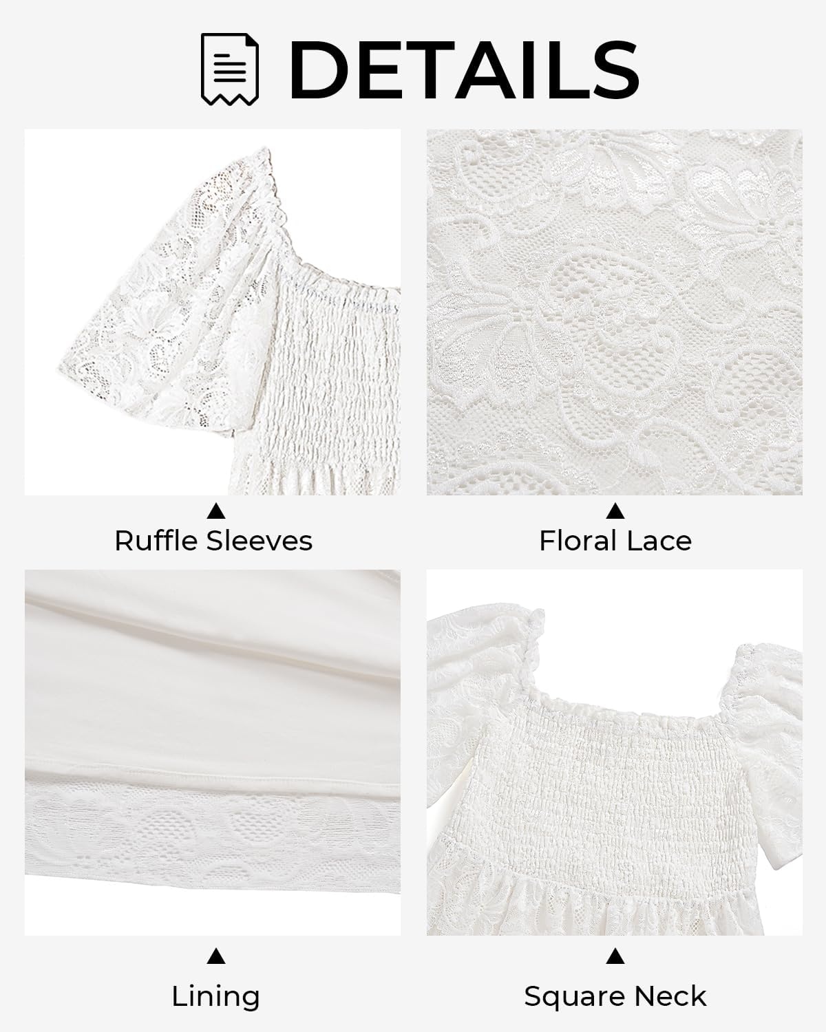 Plus Size Wedding Dress Bride Boho Lace Square Neck Long Maxi Dresses | Square Neck Ruffle Sleeves Lace Dresses for Curvy Women Photoshoot Smocked Tiered Flowy Wedding Guest Bridesmaid Dress(White)