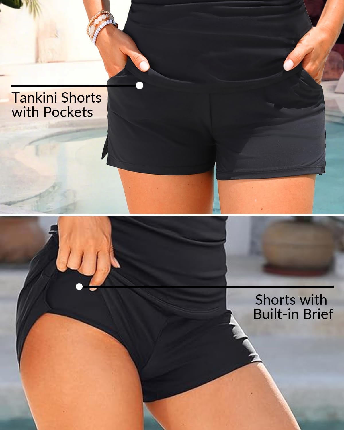 Tankini Swimsuits with Shorts – Two Piece Swimsuits Tummy Control Bathing Suits with Two Side Pockets 2025(Black)