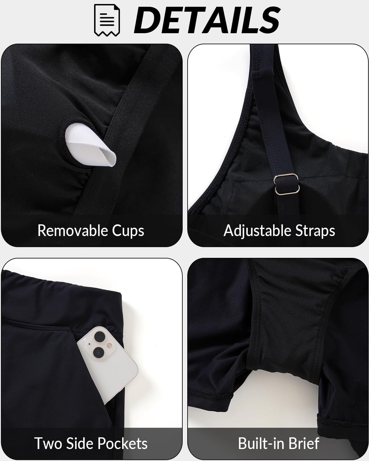 Tankini Swimsuits with Shorts – Two Piece Swimsuits Tummy Control Bathing Suits with Two Side Pockets 2025(Black)