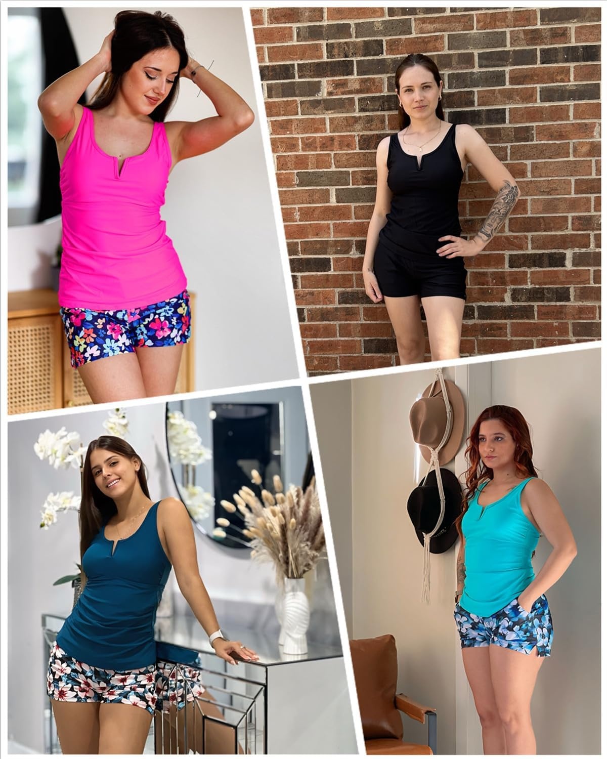 Talisea Tankini with Shorts – Tummy Control Two Piece Swimsuit with Pockets | Tummy control smooths your silhouette. Side pockets keep essentials handy. High-waist boy shorts provide full coverage.(Green Floral)