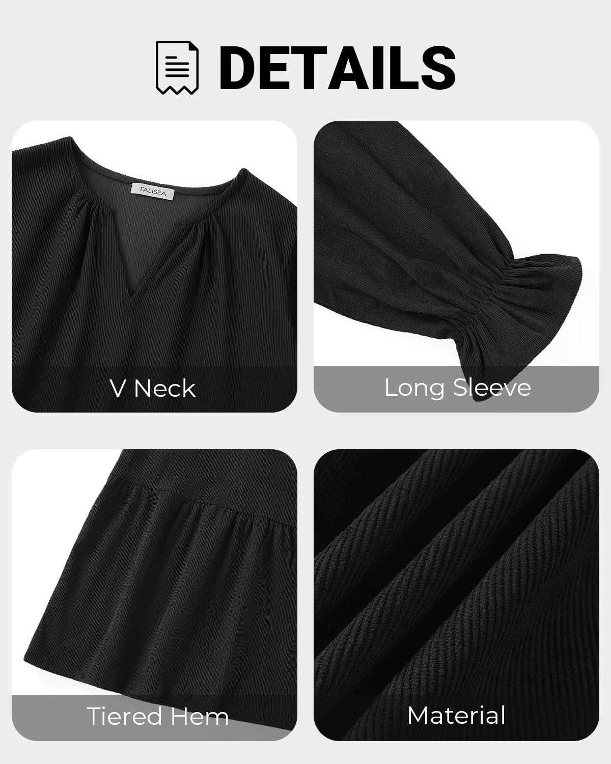 Plus Size Fall Dresses Casual Long Sleeve Corduroy Short Babydoll Dress | Plus Size Fall Long Sleeve Dresses Women Corduroy Casual A Line Tiered Short Dress Loose Tunic V Neck Babydoll Dress Winter(Black)
