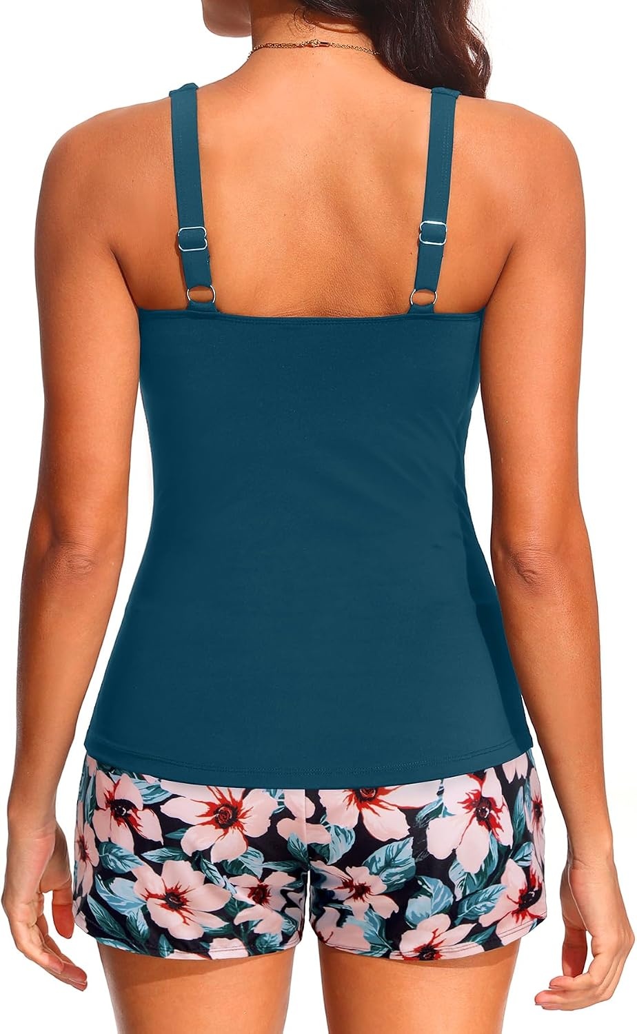 Tankini Swimsuits with Shorts – Two Piece Swimsuits Tummy Control Bathing Suits with Two Side Pockets 2025(Teal Floral)