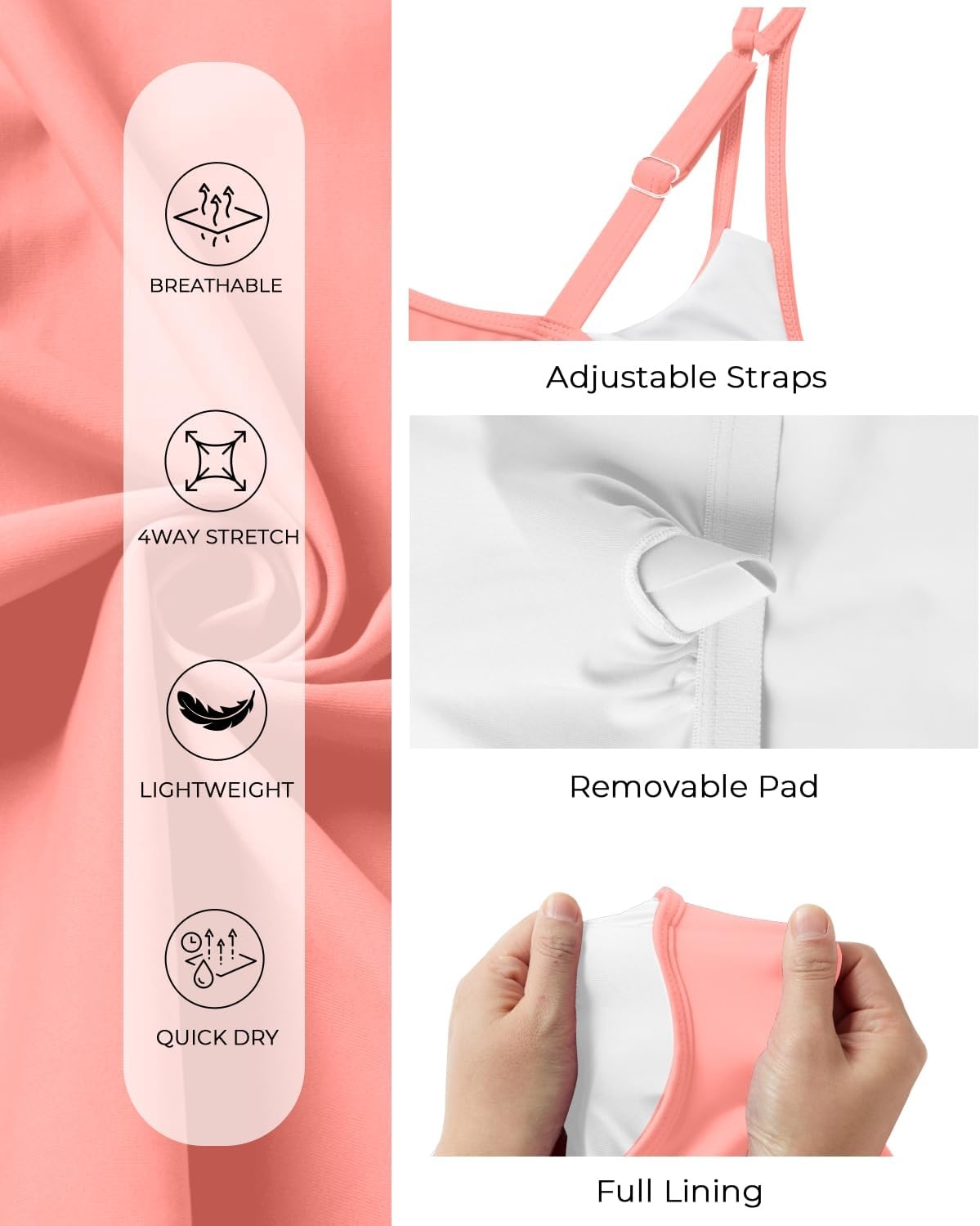 Womens Flowy Tankini Tops Only – Modest Bathing Suit Loose Fit Swimsuit Swim Tops No Bottom 2025 (Available in Plus)(Coral Pink)