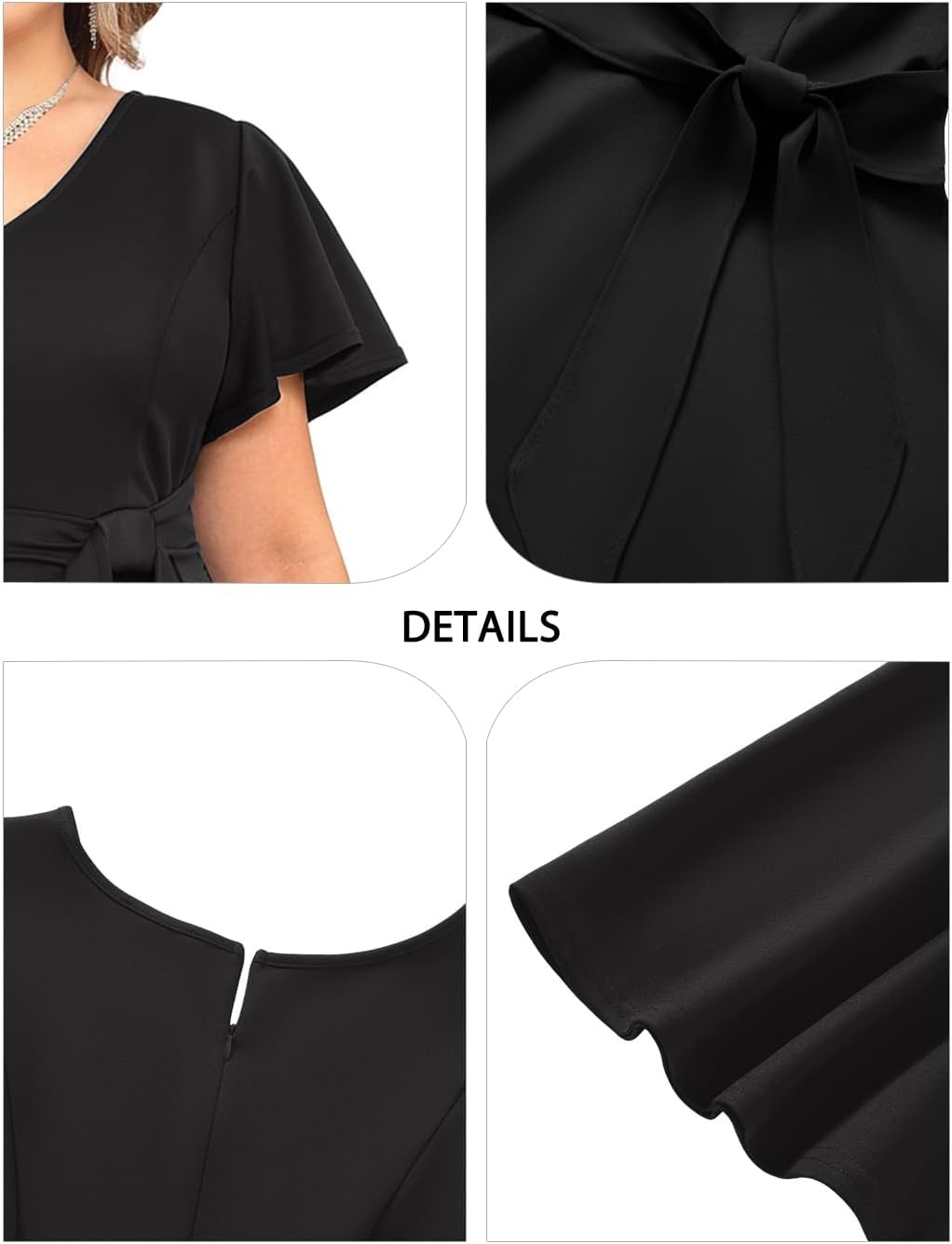 Plus Size Wedding Guest Dress – Cocktail Formal Fall Short Sleeve V Neck A-Line Midi Dresses for Women 2025(Black)
