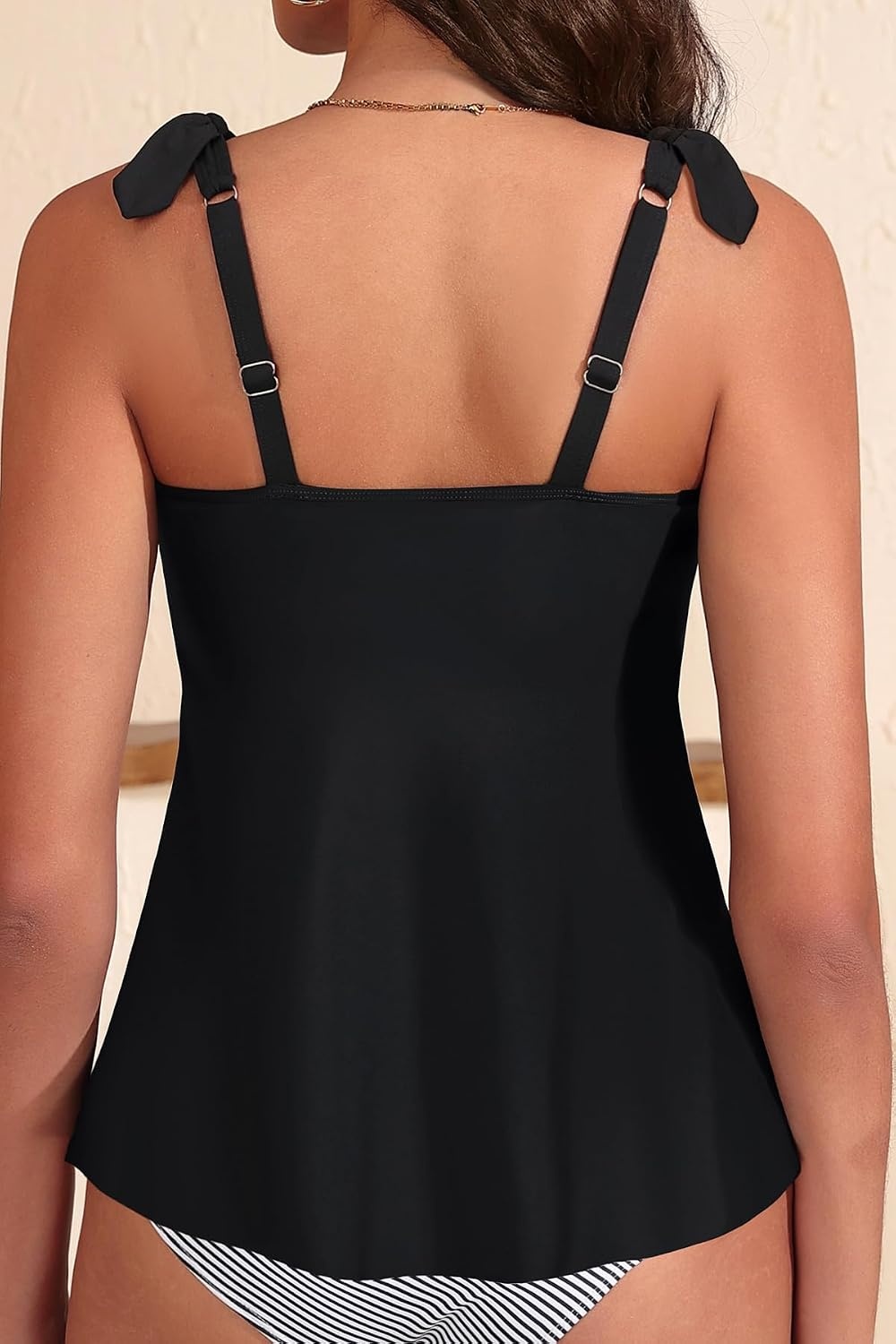 Women’s Flowy Tankini Top Only- Modest Swimsuit Top Tie Knot Bathing Suit No Bottom 2025(Black)