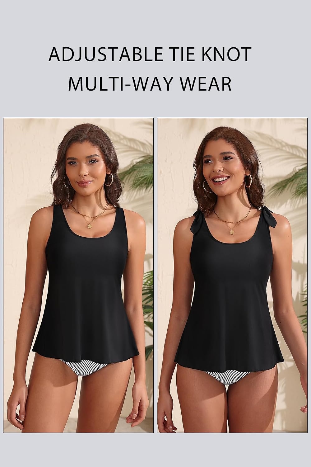 Women’s Flowy Tankini Top Only- Modest Swimsuit Top Tie Knot Bathing Suit No Bottom 2025(Black)