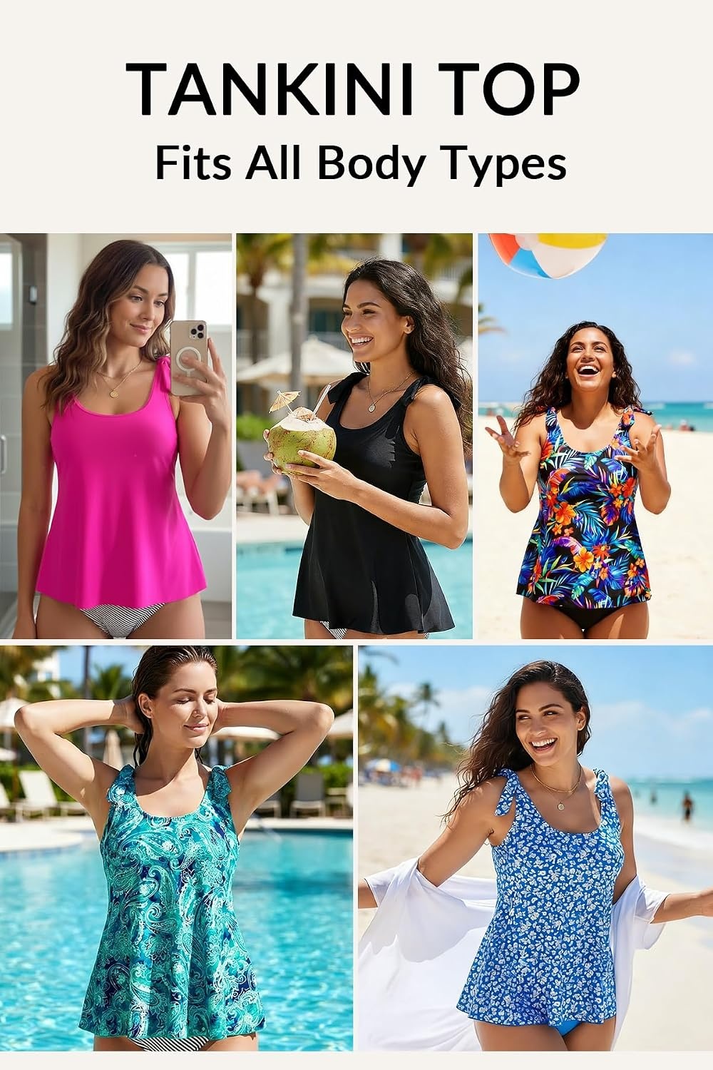 Women’s Flowy Tankini Top Only- Modest Swimsuit Top Tie Knot Bathing Suit No Bottom 2025(Black)