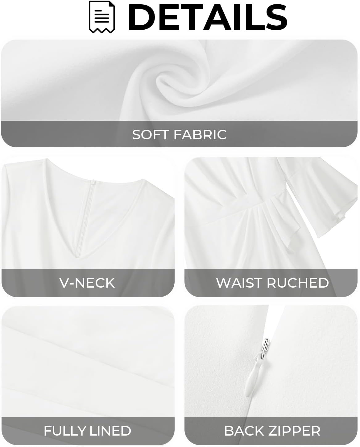 Talisea Women Plus Size Work Dress – Semi Formal Wedding Guest Church Business Office Interview V Neck Bell Sleeve Dress(White)