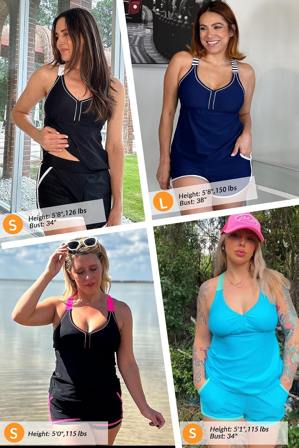 Talisea Women 2 Piece Tankini Swimsuit with Pockets Boy Shorts Modest Bathing Suit Tummy Control Tank Top(Navy and Blue)