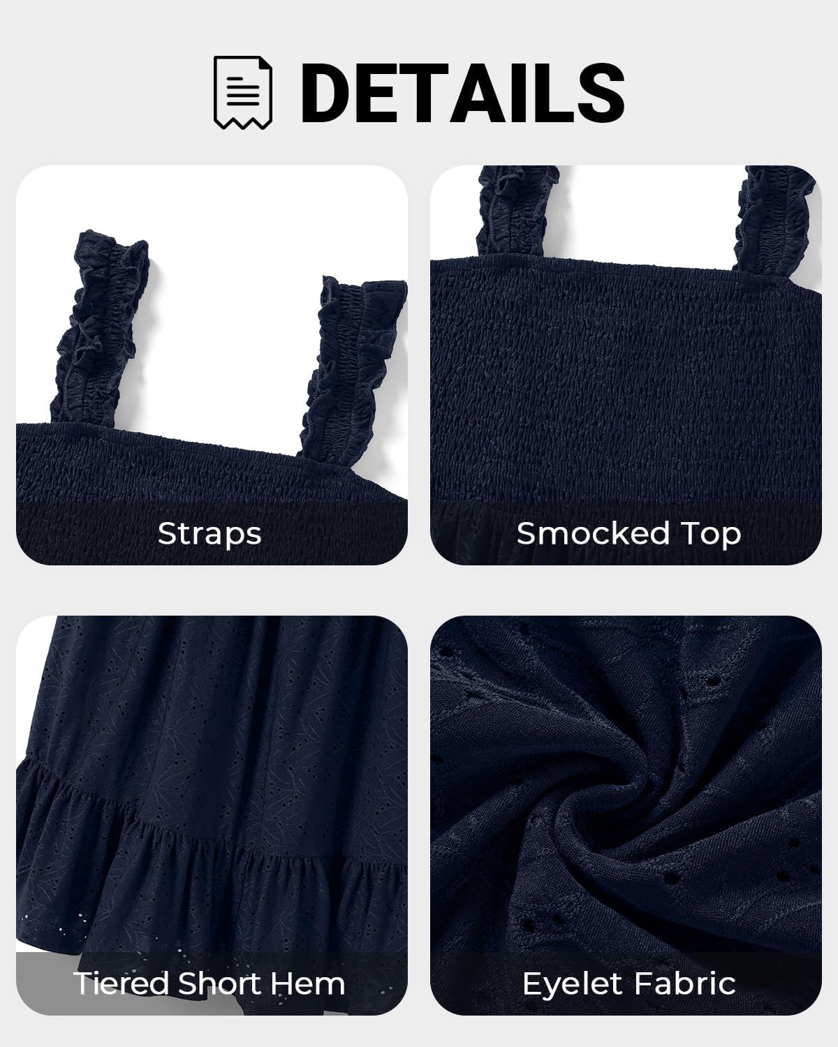 Talisea Women’s Plus Size Summer Dresses – Casual Eyelet Square Neck Sleeveless Smocked Ruffle A-Line Cute Short Sundress(Navy Blue)