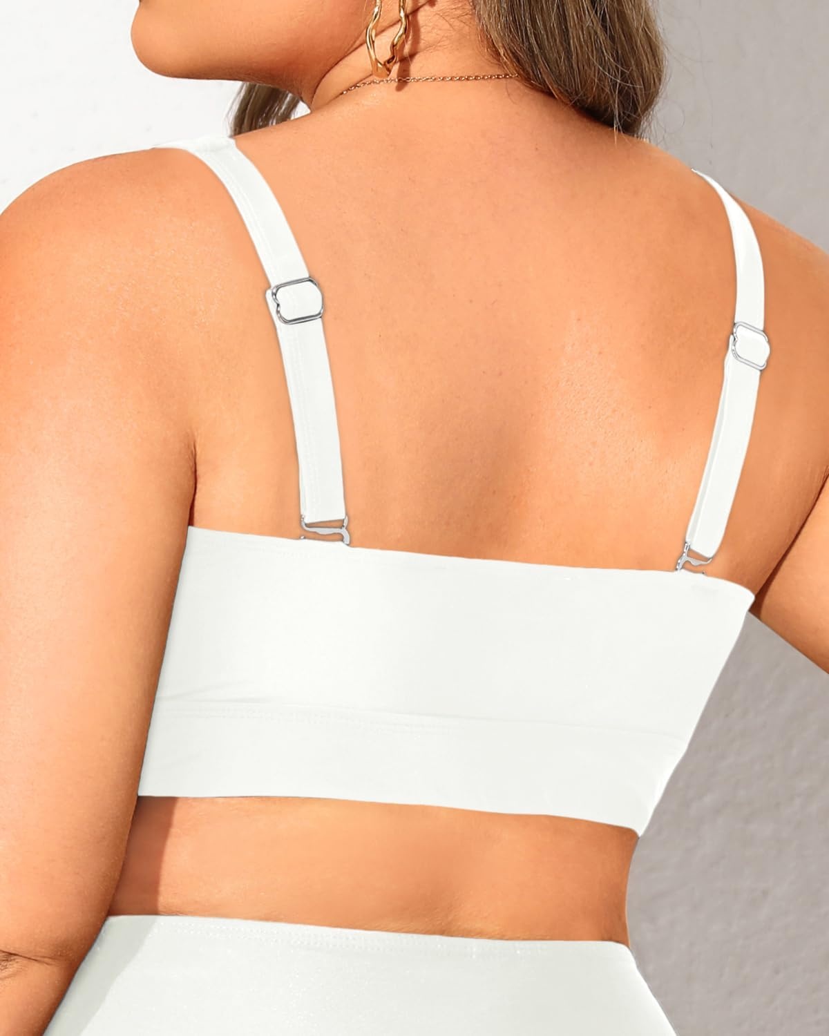 Plus Size Bikini Top Only – Women Swim Bra Lace Up Swimsuit Top V Neck Bathing Suit Tops for Large Bust Swimwear 2025(White)
