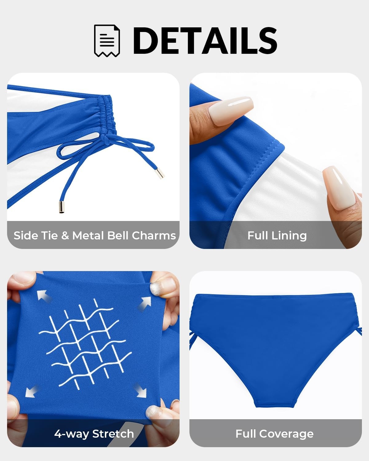 Talisea Womens Low Rise Bikini Bottoms – Side Tie Bathing Suit Swim Bottom Ruched Swimsuits Swimwear(Royal Blue)