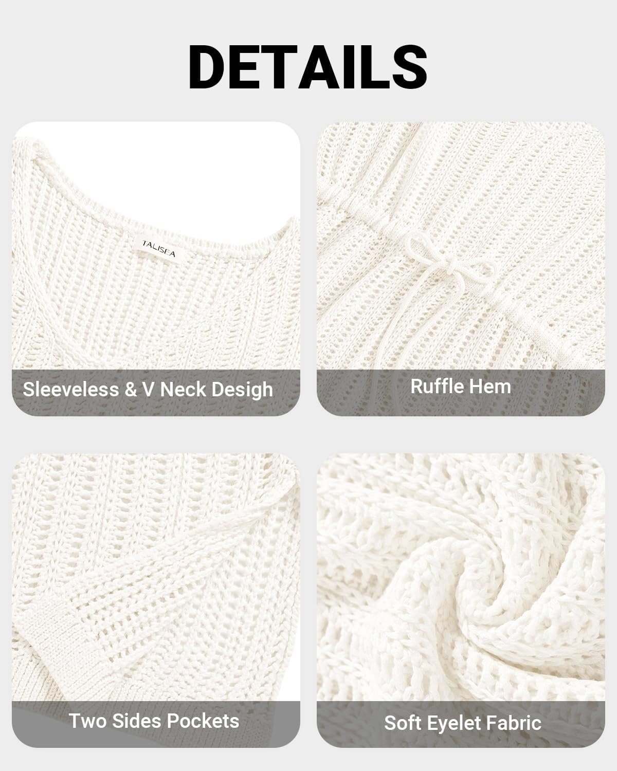 Talisea Plus Size Swimsuit Cover Up Women – Crochet Beach Romper Knit Bathing Suit Short Sleeve V Neck Swimwear Coverup Dress(White)