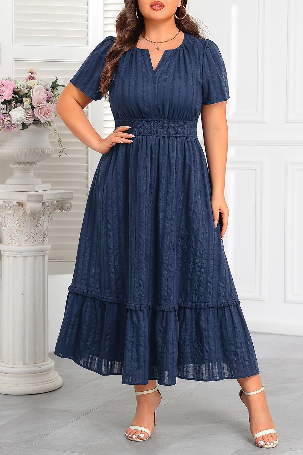 Talisea Plus Size Summer Dresses – Casual Boho Cotton Long Maxi Dress Women(Navy Blue)