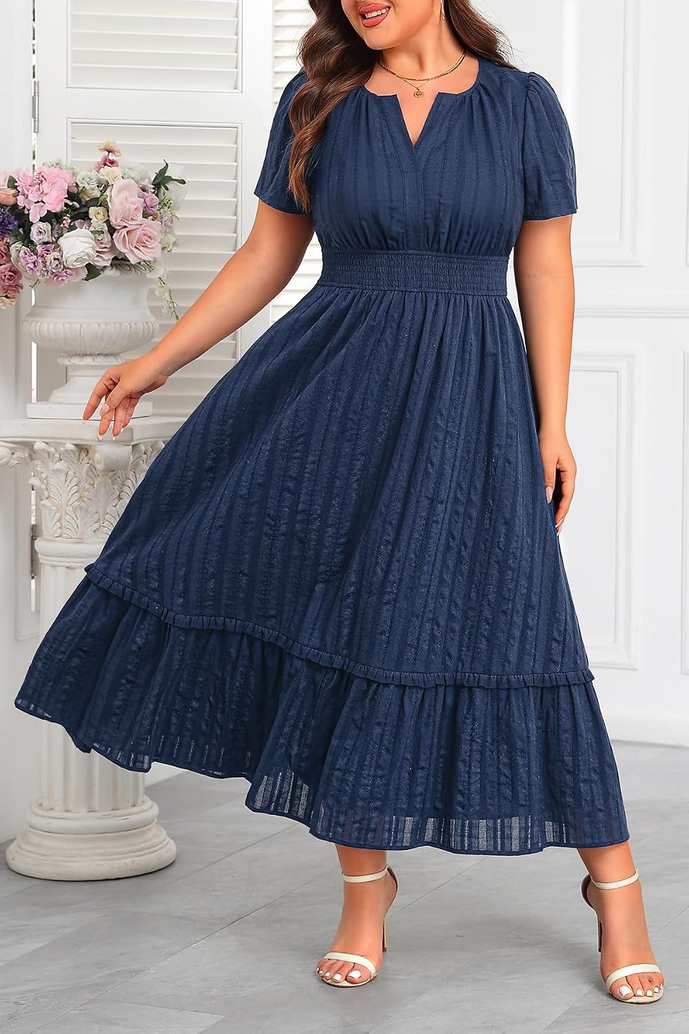 Talisea Plus Size Summer Dresses – Casual Boho Cotton Long Maxi Dress Women(Navy Blue)