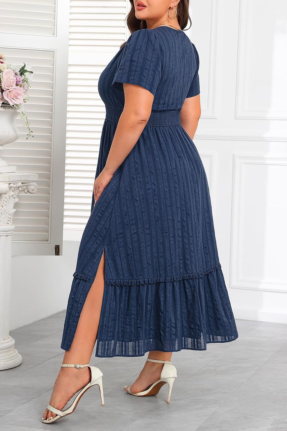 Talisea Plus Size Summer Dresses – Casual Boho Cotton Long Maxi Dress Women(Navy Blue)