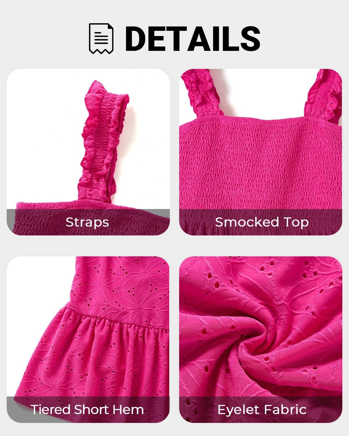 Talisea Women’s Plus Size Summer Dresses – Casual Eyelet Square Neck Sleeveless Smocked Ruffle A-Line Cute Short Sundress(Hot Pink)