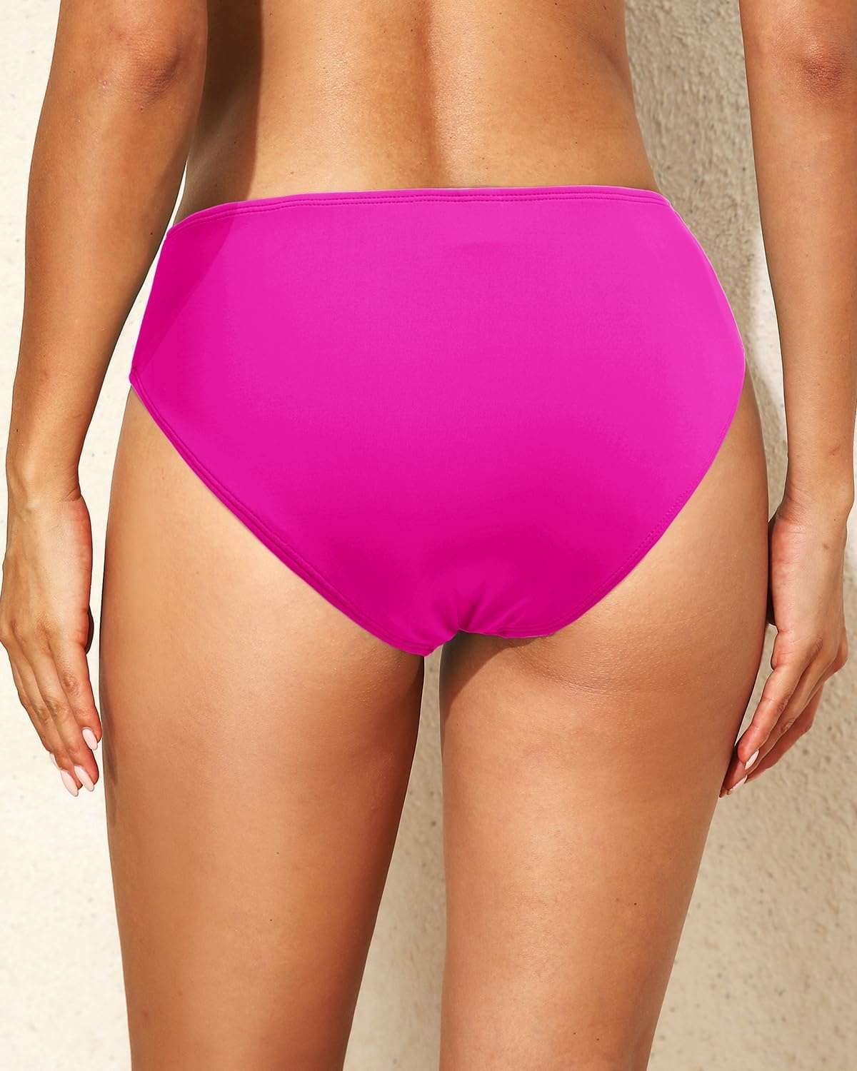 Talisea Women Full Coverage Bikini Bottoms – Mid Rise Bathing Suit Ruched Swim Bottom Swimsuit Swimwear(Pink)