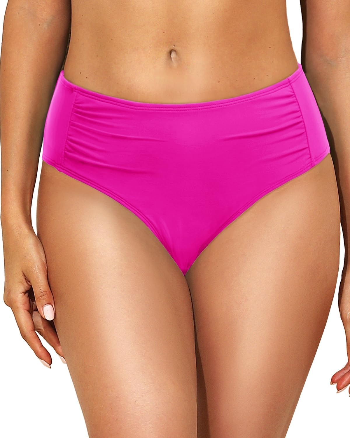 Talisea Women Full Coverage Bikini Bottoms – Mid Rise Bathing Suit Ruched Swim Bottom Swimsuit Swimwear(Pink)