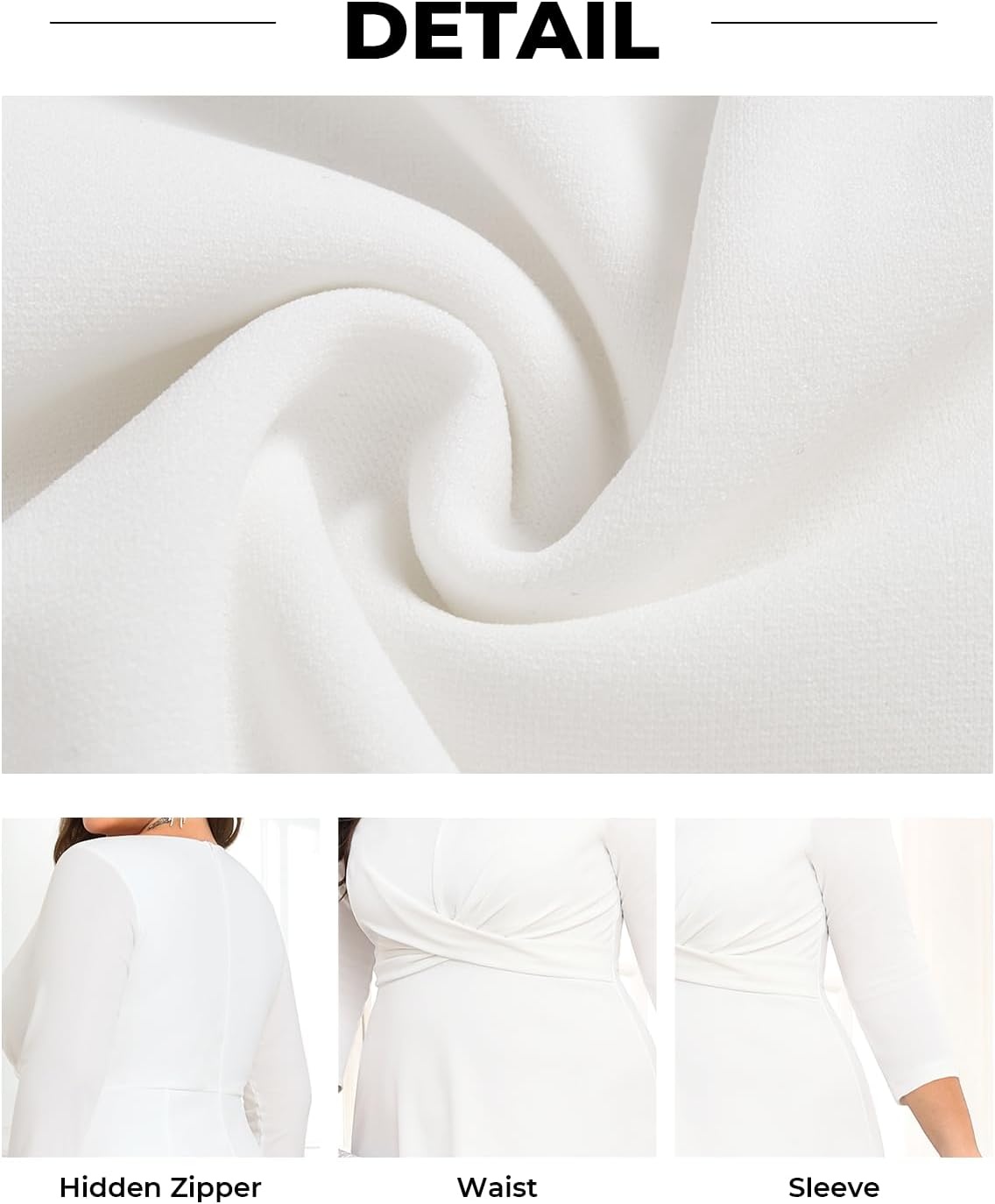 Plus Size Wedding Guest Dress – Church Midi Fall Semi Formal 3/4 Sleeve V Neck A-line Dress for Women 2025(White)