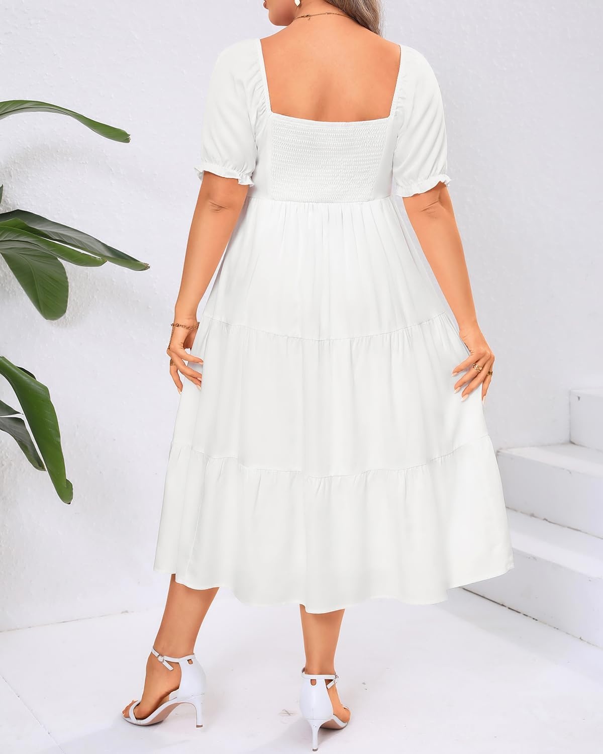 Talisea Plus Size Summer Dress – Casual A-line Flowy Midi Dress for Women(White)