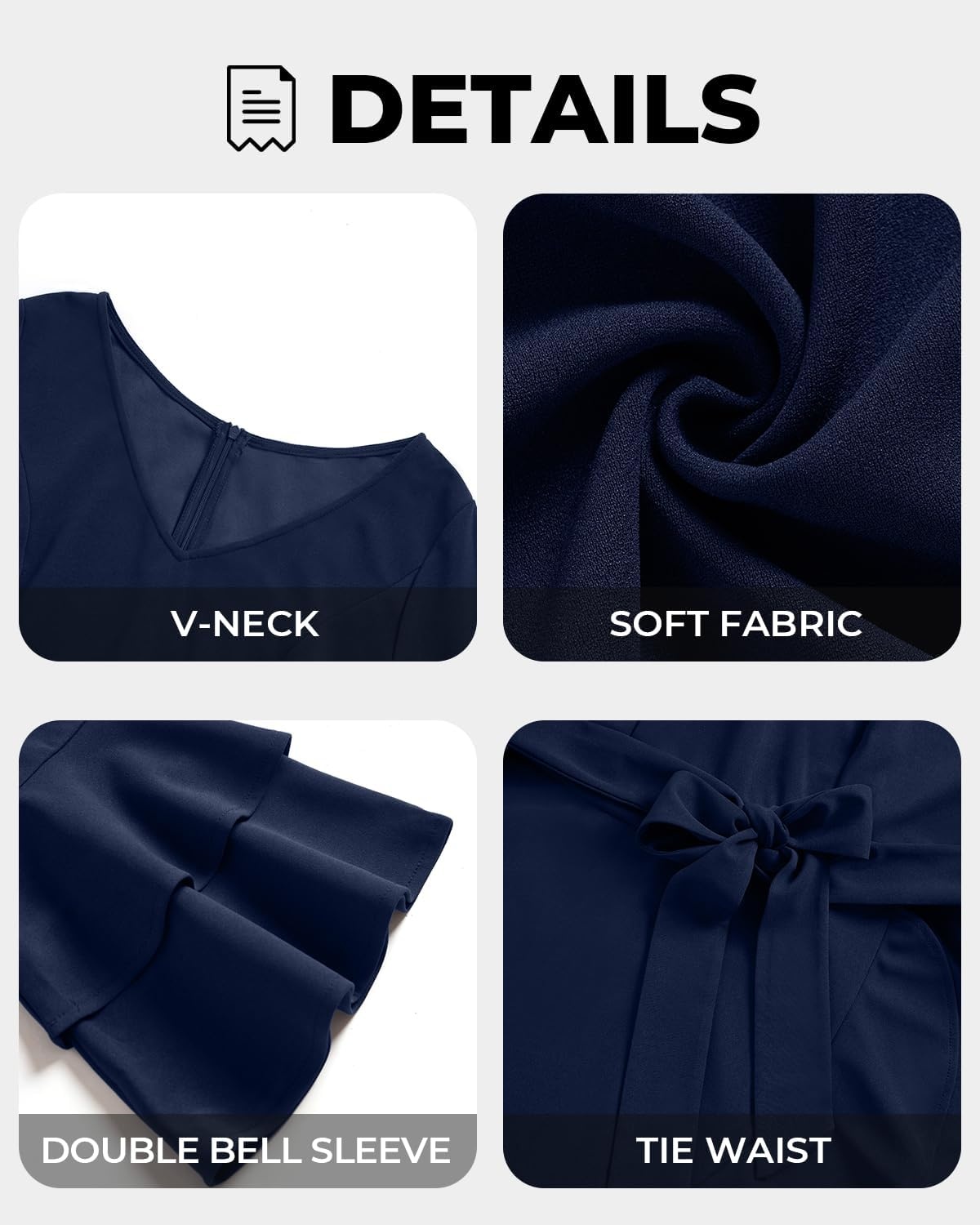 Plus Size Wedding Guest Dress – Semi Formal Double Bell Sleeve V Neck High Low Split Ruffle Cocktail Dresses with Belt(Navy Blue)
