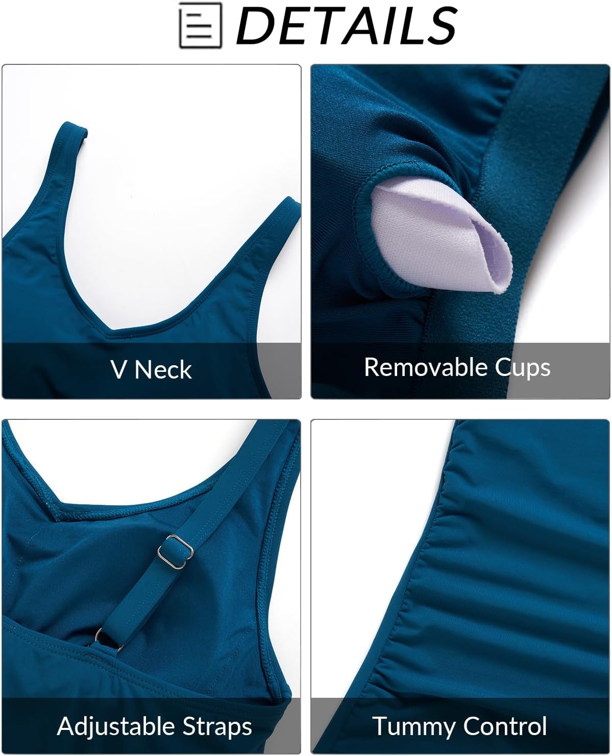 Tankini Swim Top Only – Tummy Control Bathing Suit Top Modest Swimsuit Top No Bottom(Teal)