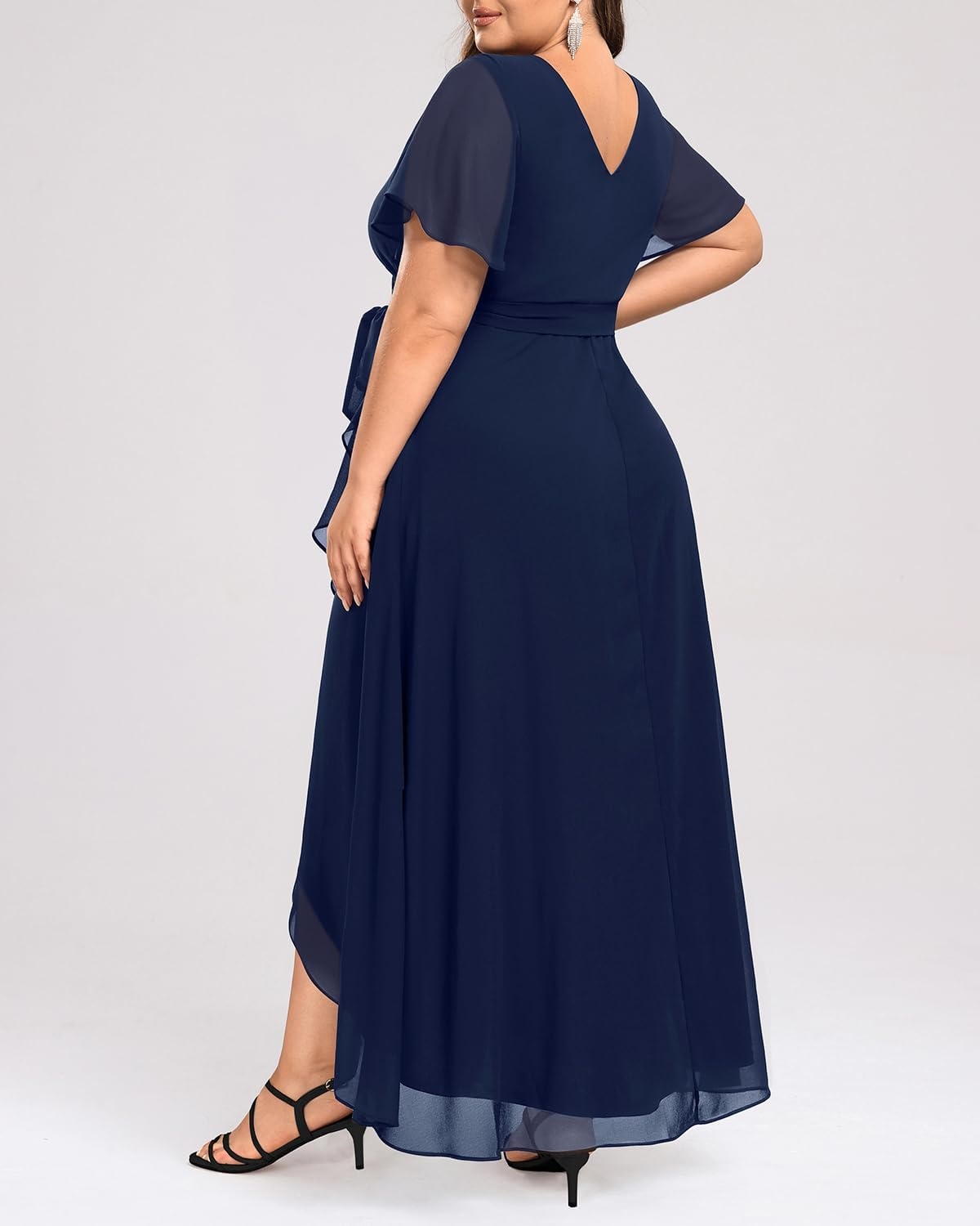 Talisea Womens Plus Size Long Dress Chiffon High Low Split Ruffle Evening Bridesmaid Wedding Guest Formal Maxi Dresses(Navy Blue)