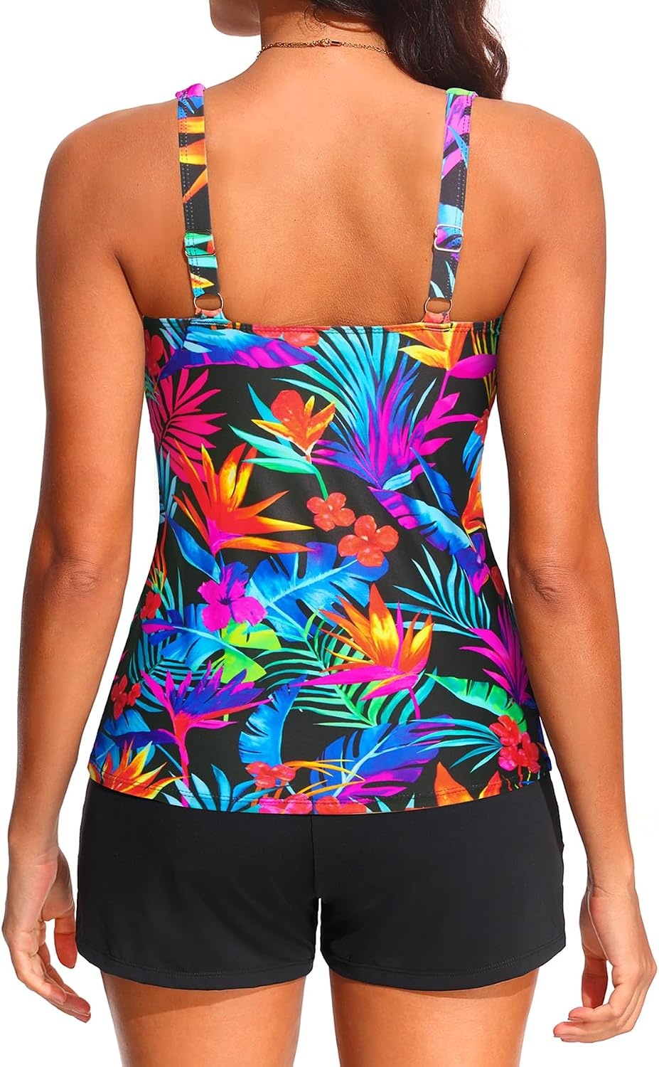 Tankini Swimsuits with Shorts – Two Piece Swimsuits Tummy Control Bathing Suits with Two Side Pockets 2025(Colorful Leaves)