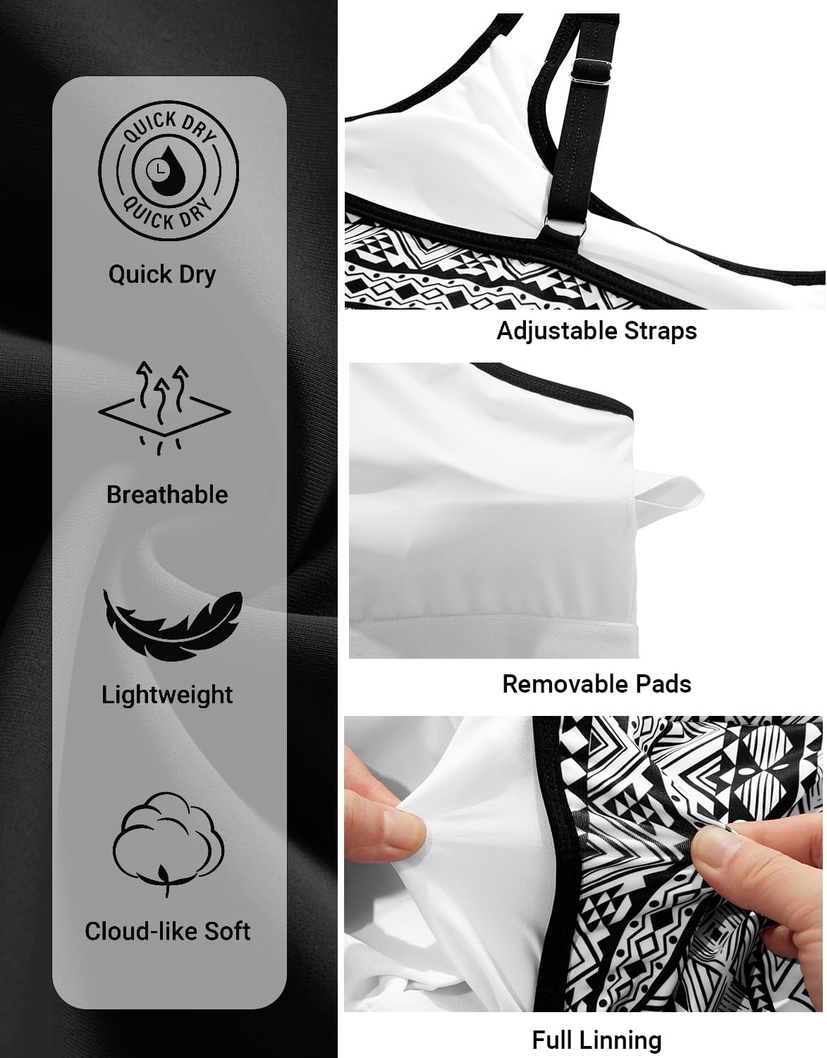 Women Blouson Tankini Top Only – Loose Fit Swim Top Bathing Suit No Bottom Modest Swimsuit Swim Tank Top 2025(Black Tribal)