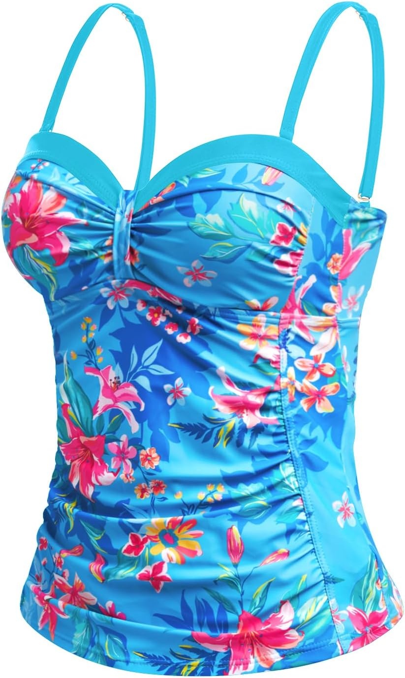 Talisea Women’s Underwire Tummy Control Swimsuit Top with Push Up – No Bottom Included(Blue Floral)