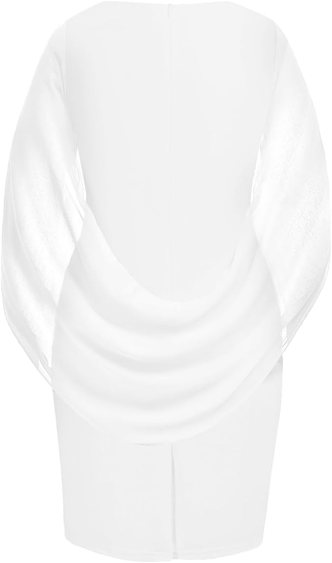 Talisea Plus Size Wedding Guest Dress – Women Chiffon Cape Semi Formal Cocktail Party Bodycon Dresses(White)