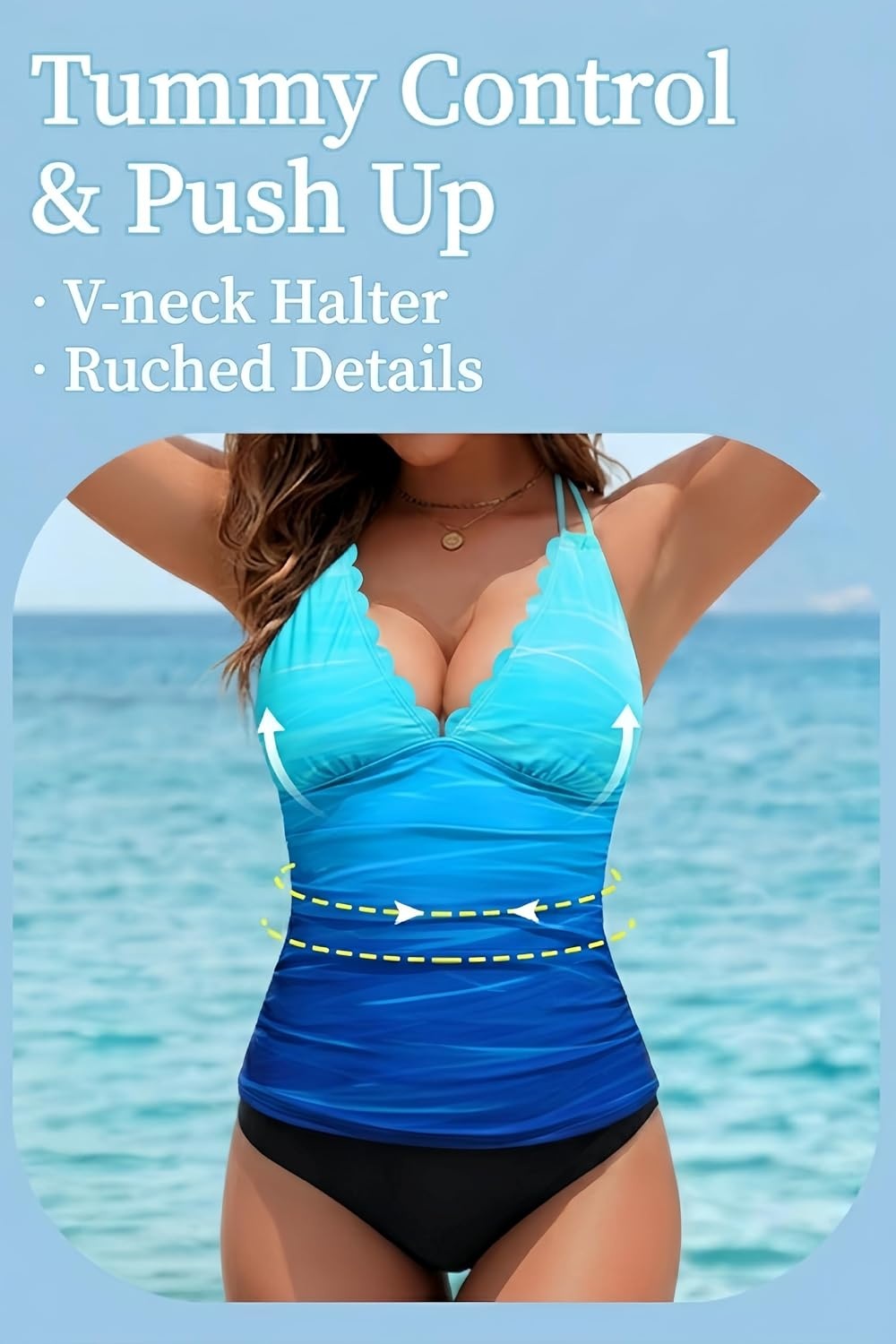 Women’s Two Piece Tankini Swimsuits – Tummy Control Bathing Suits Swimwear(Blue Gradient)