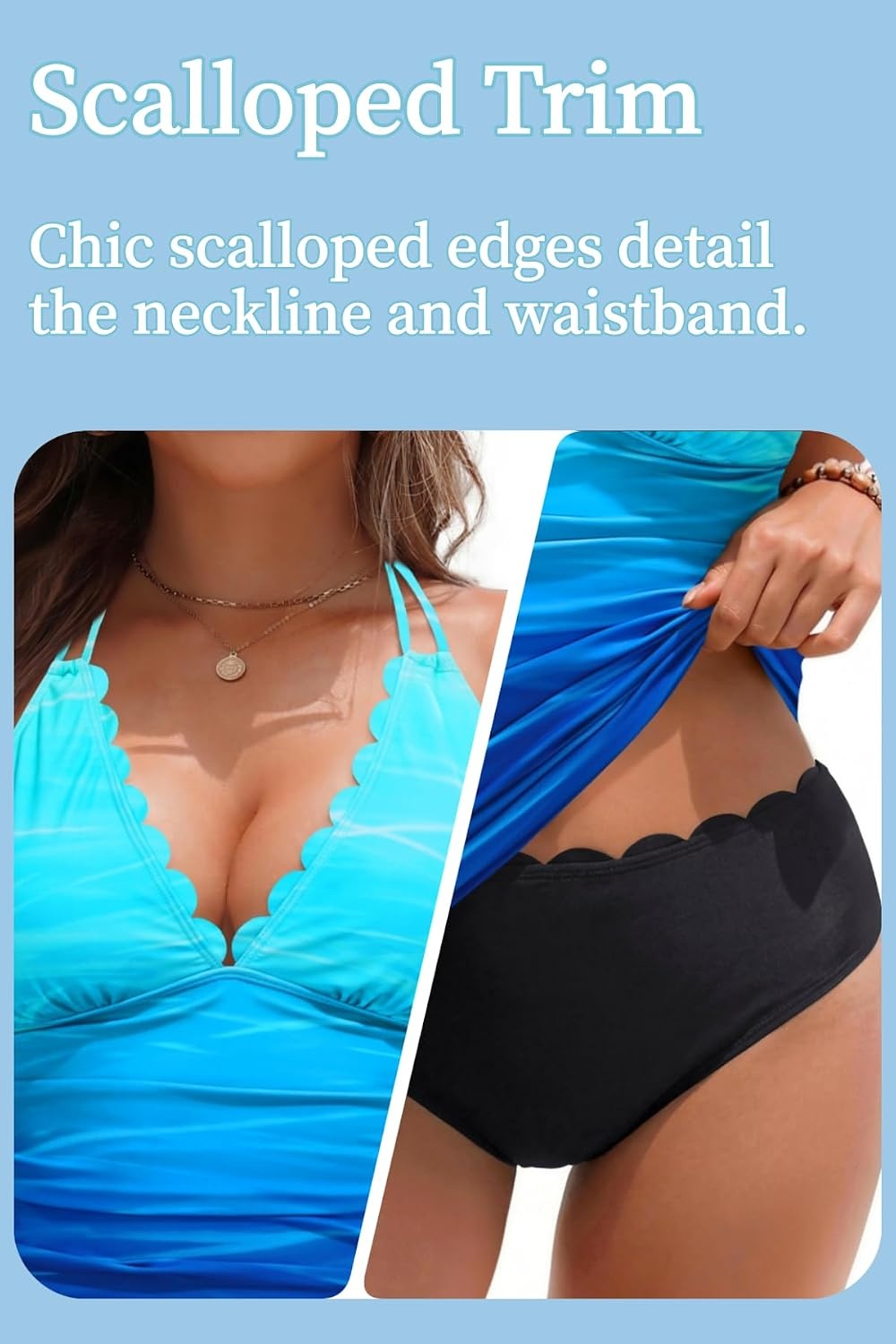 Women’s Two Piece Tankini Swimsuits – Tummy Control Bathing Suits Swimwear(Blue Gradient)