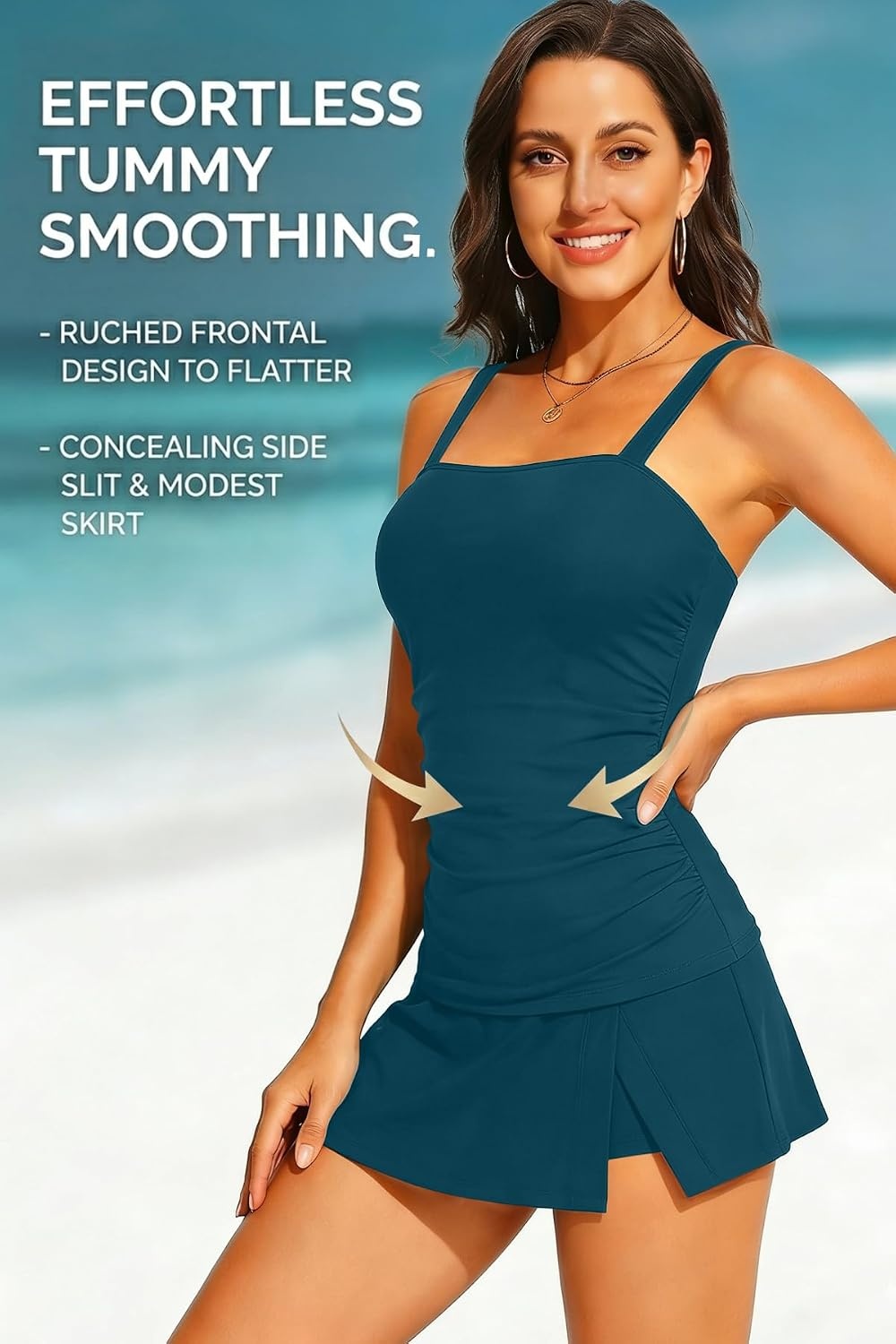 Talisea Womens Two Piece Tankini Bathing Suits with Skirt Tummy Control Swimsuits Ladies Swimwear(Teal)