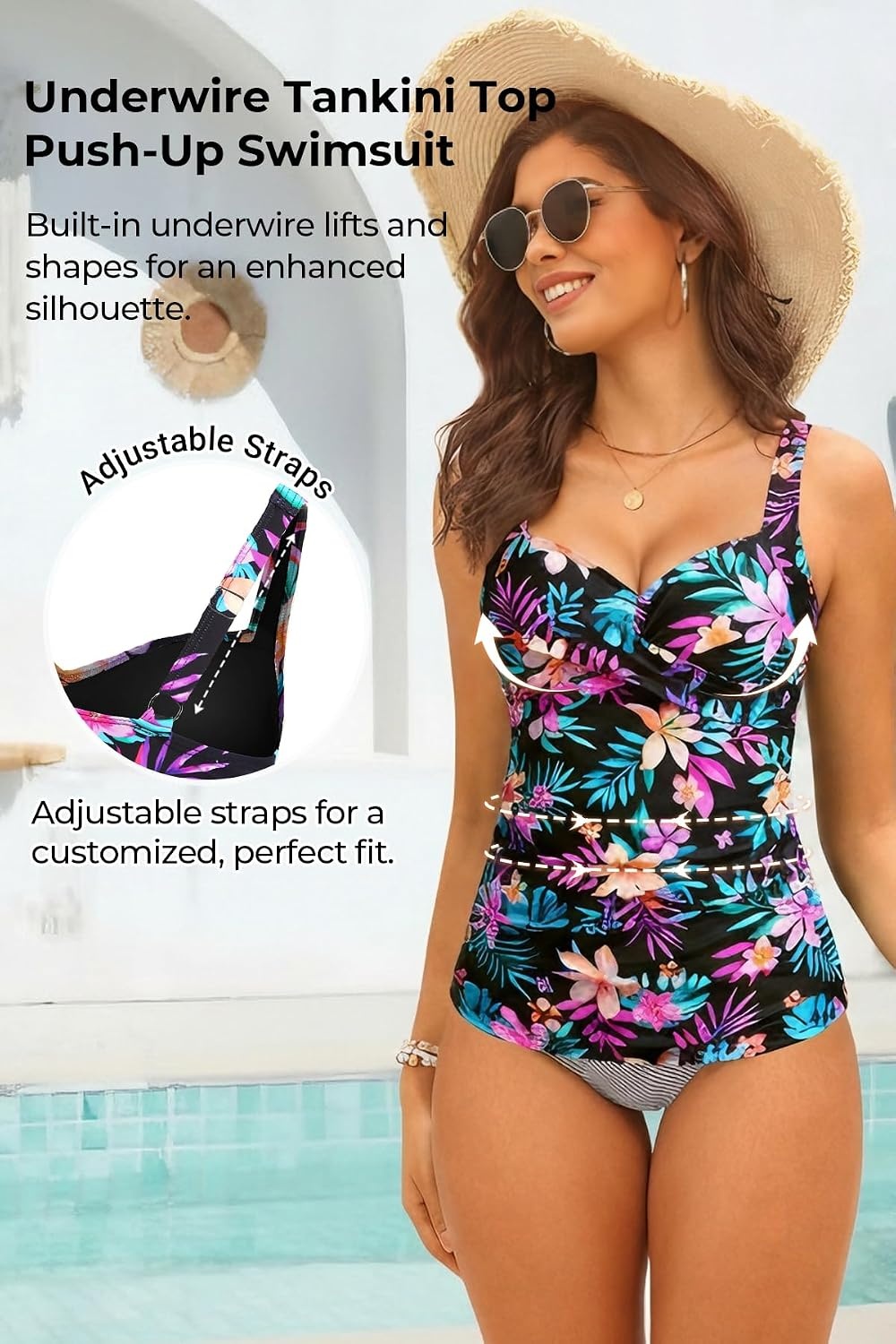 Women’s Underwire Tankini Top Only – Tummy Control Bathing Suit Top No Bottom 2025(Colorful Floral)