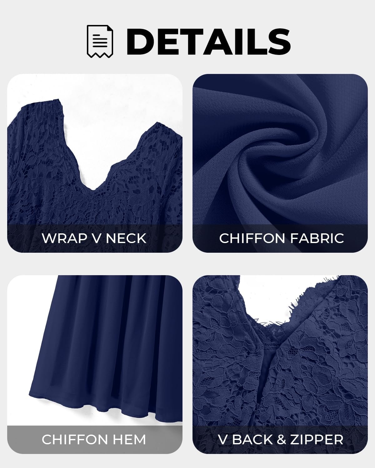 Talisea Plus Size Formal Wedding Dresses – Gowns Evening Prom Elegant V Neck Long Sleeve Lace Chiffon Long Maxi Dress(Navy Blue)