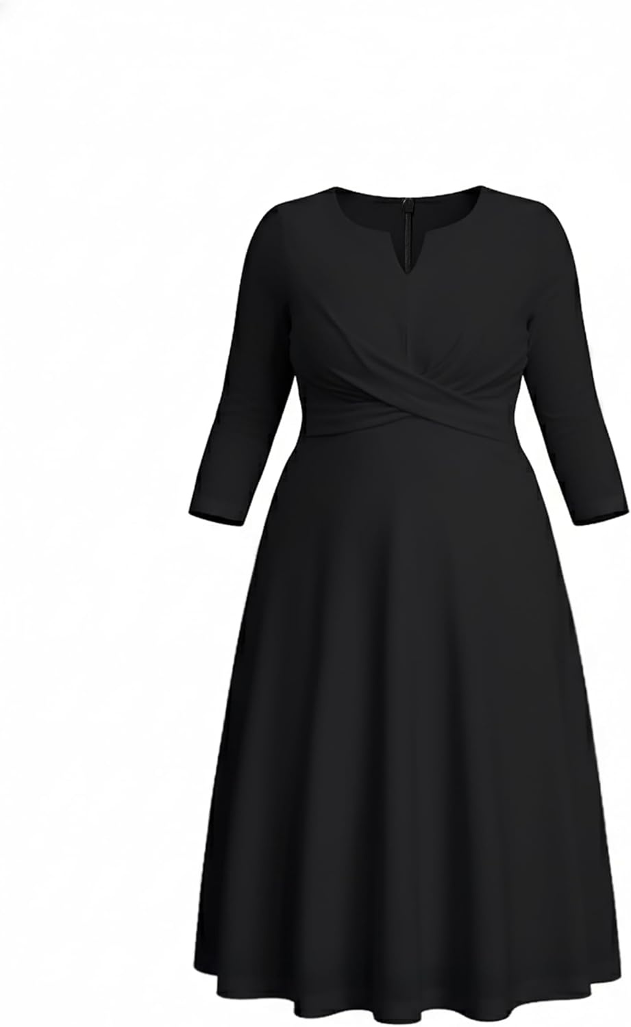 Plus Size Wedding Guest Dress – Church Midi Fall Semi Formal 3/4 Sleeve V Neck A-line Dress for Women 2025(Black)
