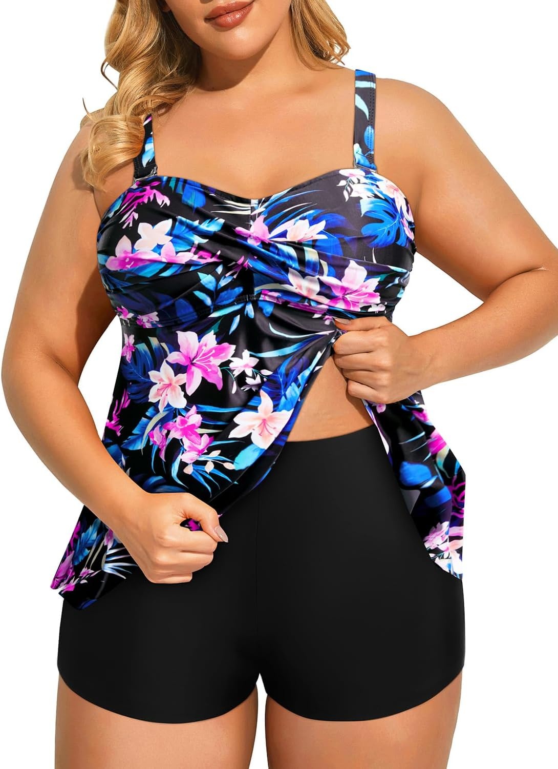 Talisea Plus Size Bandeau Swimsuit Strapless Tankini Two Piece Bathing Suits with Shorts