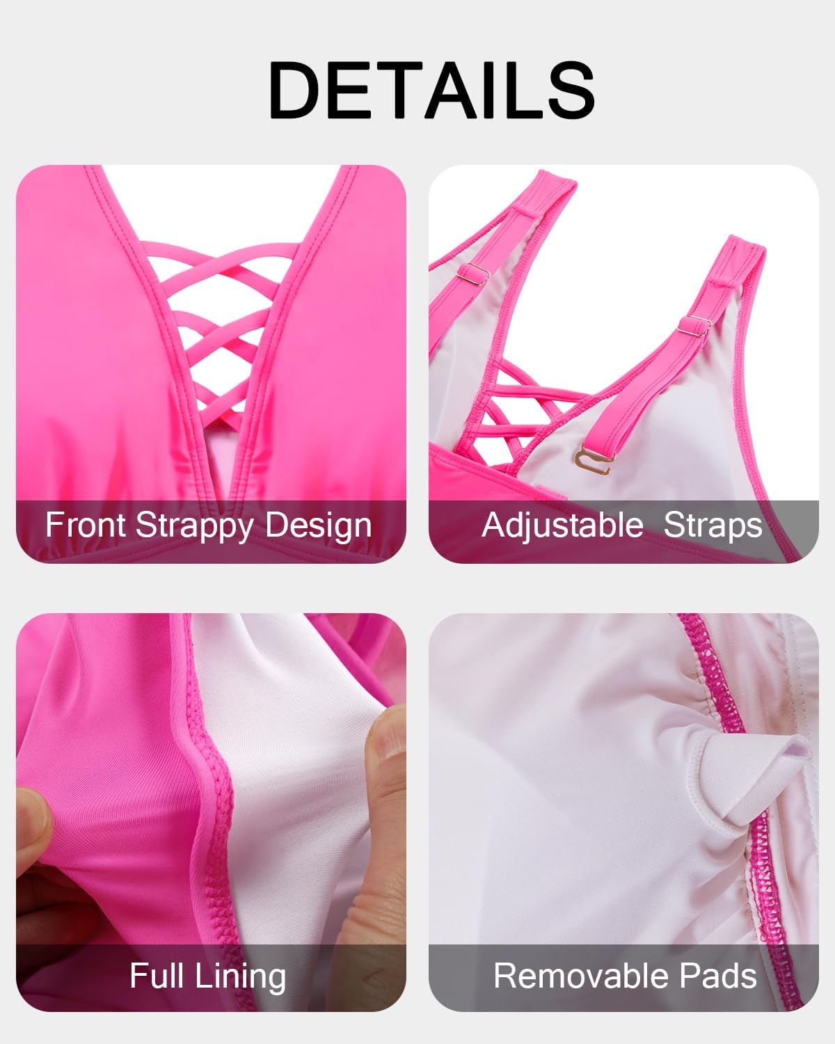 Plus Size Bikini Top Only – Women Swim Bra Lace Up Swimsuit Top V Neck Bathing Suit Tops for Large Bust Swimwear 2025(Pink)