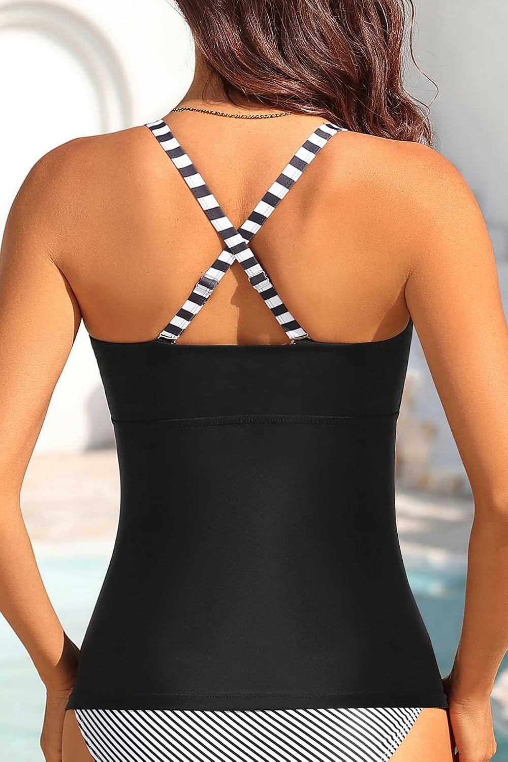 Talisea Women’s Underwire Tummy Control Swimsuit Top with Push Up – No Bottom Included(Black White Stripes)