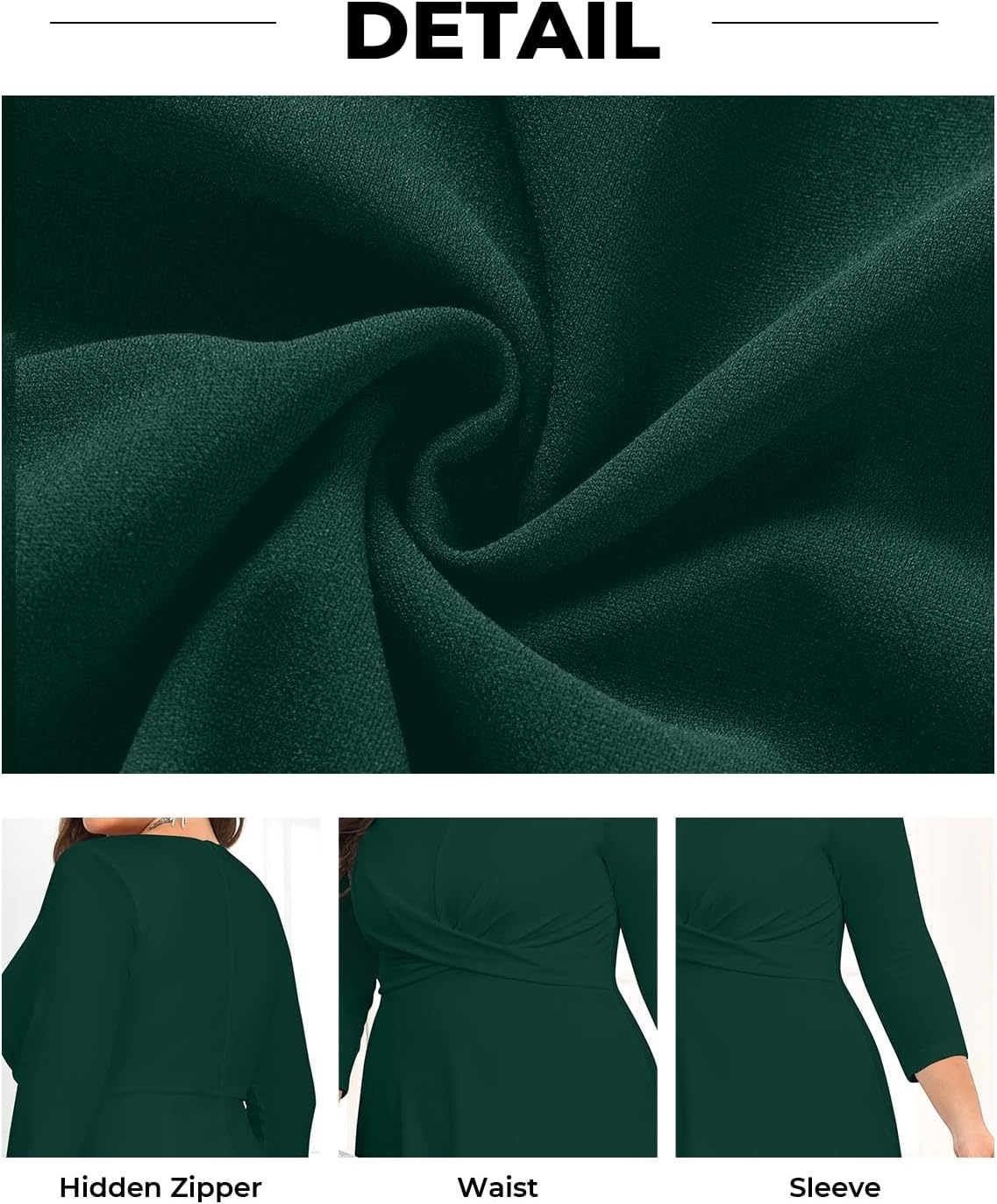 Plus Size Wedding Guest Dress Fall Semi Formal 3/4 Sleeve A-line Midi Dress | Plus Size Cocktail Wedding Guest Dress Fall 3/4 Sleeve A-Line Midi Dresses Curvy Women Modest Semi Formal Church Dress(Forest Green)