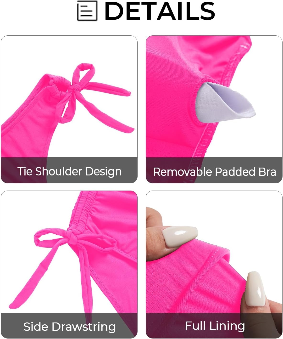 One Shoulder One Piece Swimsuits – Women Tummy Control Bathing Suits Ruched Full Coverage Side Tie Swimwear(Pink)